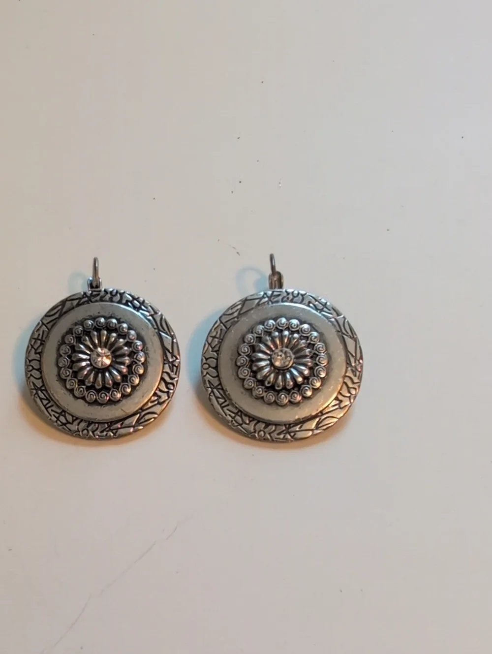 Silver-Tone Floral Medallion Drop Earrings